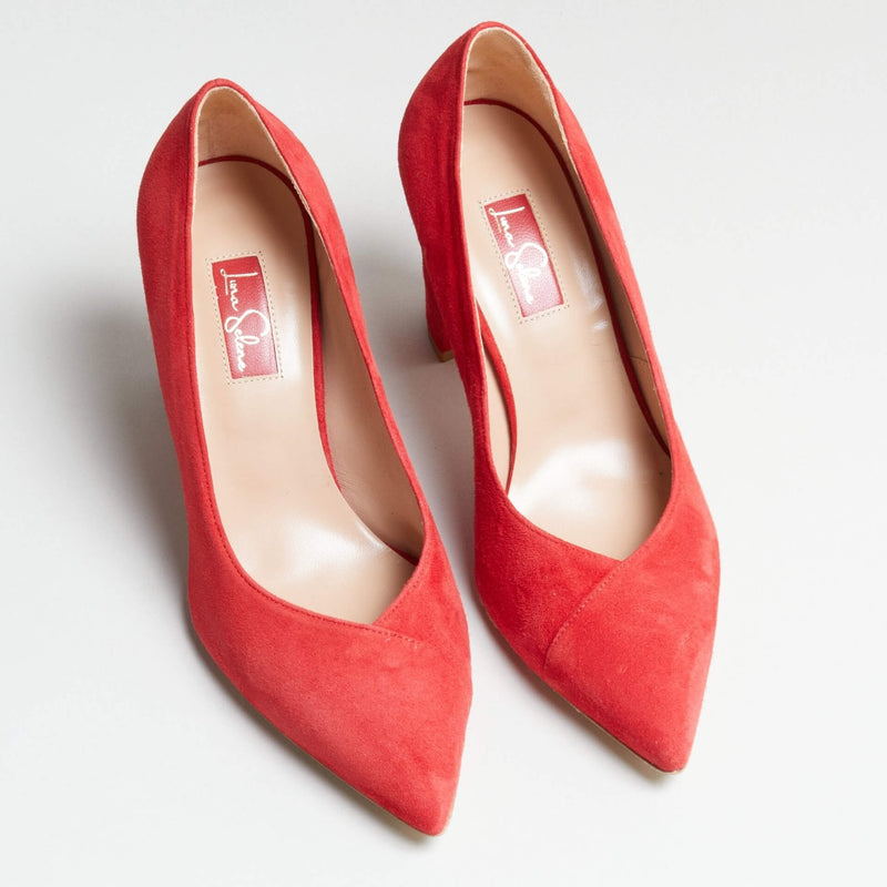 Red Luna Selene Pump with a block heel 