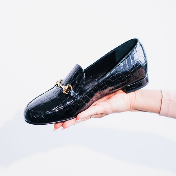 Grace Black Croc Patent Leather Loafer