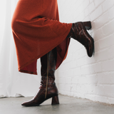 Tippy Caramel Coffee Croc Patent Leather Boot